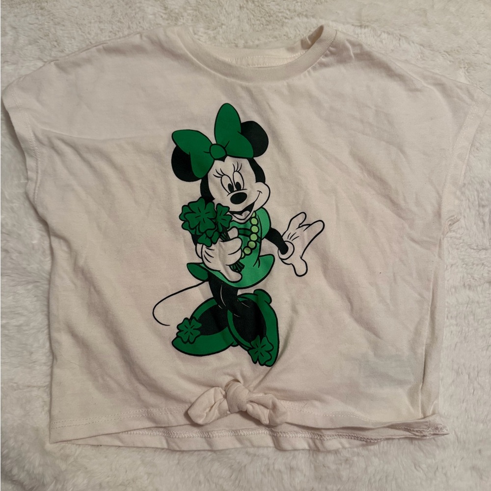 Disney Minnie Mouse Kids Tee - Cream and Green St. Patricks day clovers
